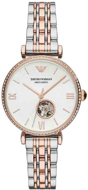 Emporio Armani Gianni T-Bar Analog White Dial Two Tone Steel Strap Watch For Women - AR60019 Authentic Buy Shop Now