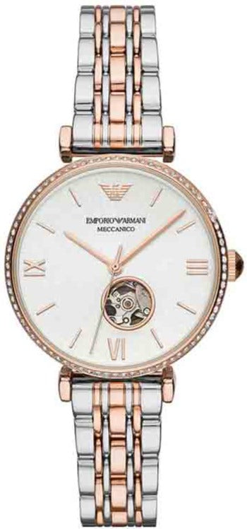Emporio Armani Gianni T-Bar Analog White Dial Two Tone Steel Strap Watch For Women - AR60019 Authentic Buy Shop Now