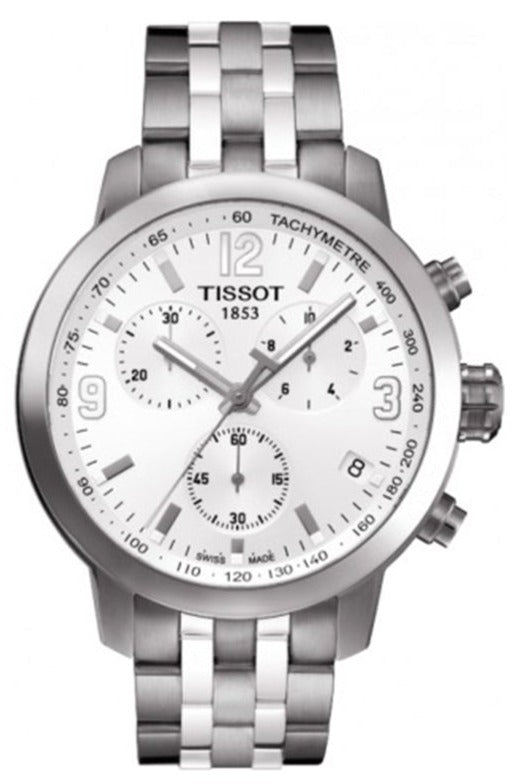 Tissot PRC 200 Chronograph White Dial Silver Steel Strap Watch For Men - T055.417.11.017.00 Authentic Buy Shop Now