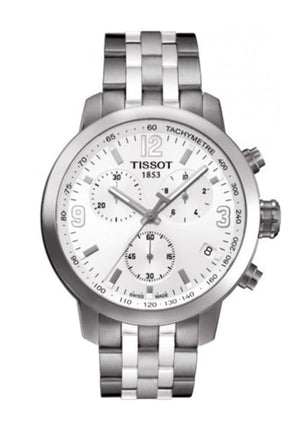 Tissot PRC 200 Chronograph White Dial Silver Steel Strap Watch For Men - T055.417.11.017.00 Authentic Buy Shop Now