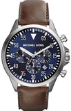 Michael Kors Gage Chronograph Blue Dial Brown Leather Strap Watch For Men - MK8362 Authentic Buy Shop Now