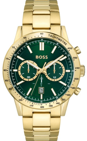 Hugo Boss Allure Chronograph Green Dial Gold Steel Strap Watch for Men - 1513923 Authentic Buy Shop Now