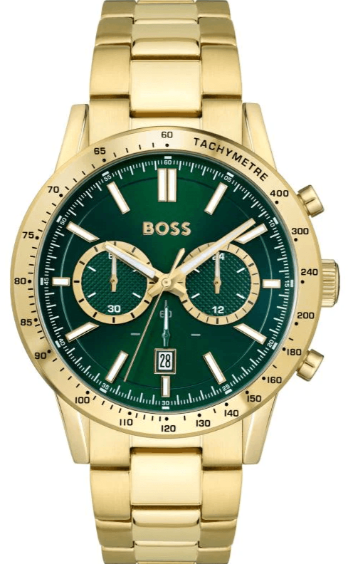 Hugo Boss Allure Chronograph Green Dial Gold Steel Strap Watch for Men - 1513923 Authentic Buy Shop Now