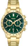 Hugo Boss Allure Chronograph Green Dial Gold Steel Strap Watch for Men - 1513923 Authentic Buy Shop Now