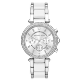 Michael Kors Parker Chronograph Silver Dial Silver Steel Strap Watch For Women - MK6354 Authentic Buy Shop Now