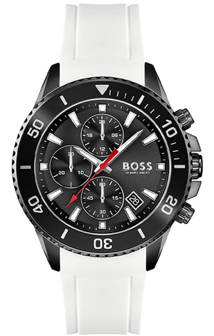 Hugo Boss Admiral Chronograph Black Dial White Rubber Strap Watch for Men - 1513966 Authentic Buy Shop Now