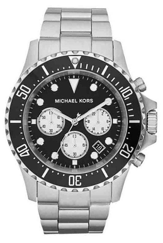 Michael Kors Everest Chronograph Black Dial Silver Steel Strap Watch For Men - MK8256 Authentic Buy Shop Now