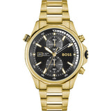 Hugo Boss Globetrotter Chronograph Black Dial Gold Steel Strap Watch for Men - 1513932 Authentic Buy Shop Now