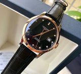 Longines Record Black Dial Black Leather Strap Watch for Men - L2.821.5.57.2 Authentic Buy Shop Now