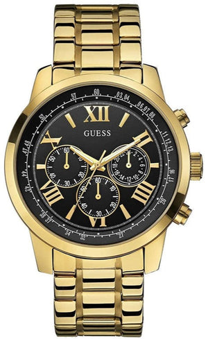 Guess Horizon Chronograph Black Dial Gold Steel Strap Watch For Men - W0379G4 Authentic Buy Shop Now