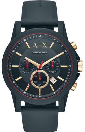 Armani Exchange Outerbanks Chronograph Blue Dial Blue Silicone Strap Watch For Men - AX1335 Authentic Buy Shop Now