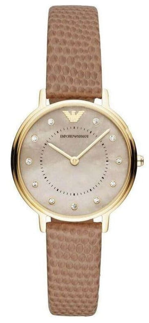 Emporio Armani Kappa Quartz Mother of Pearl Taupe Dial Brown Leather Strap Watch For Men - AR11151 Authentic Buy Shop Now