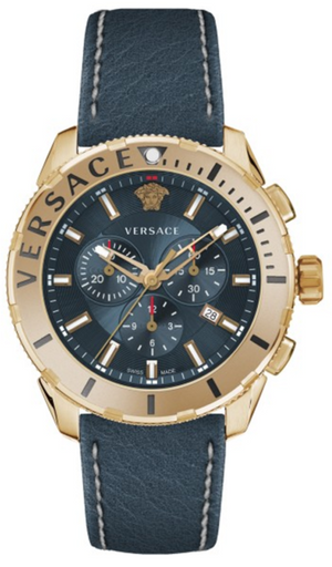 Versace Casual Chronograph Blue Dial Blue Leather Strap Watch for Men - VERG004-18 Authentic Buy Shop Now