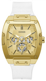 Guess Phoenix Multifunction Gold Dial White Leather Strap Watch for Men - GW0202G6 Authentic Buy Shop Now