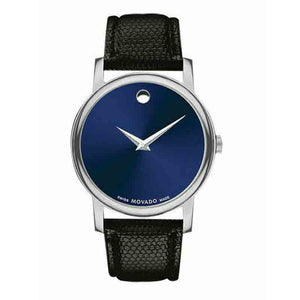 Movado Museum Blue Dial Black Leather Strap Watch For Men - 2100009 Authentic Buy Shop Now