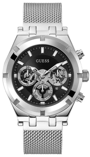 Guess Continental Quartz Black Dial Silver Mesh Strap Watch For Men - GW0582G1 Authentic Buy Shop Now