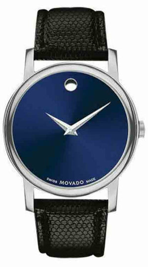Movado Museum Blue Dial Black Leather Strap Watch For Women - 2100010 Authentic Buy Shop Now