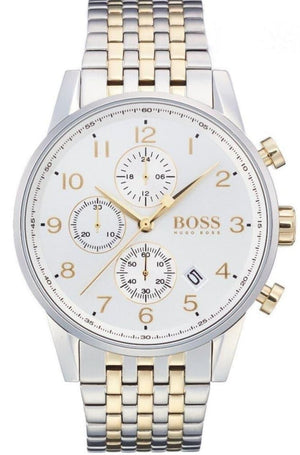 Hugo Boss Navigator White Dial Two Tone Steel Strap Watch for Men - 1513499 Authentic Buy Shop Now