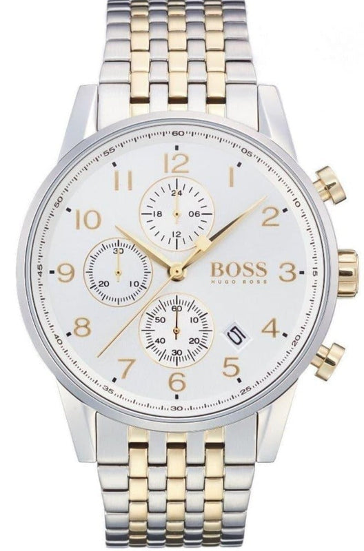 Hugo Boss Navigator White Dial Two Tone Steel Strap Watch for Men - 1513499 Authentic Buy Shop Now