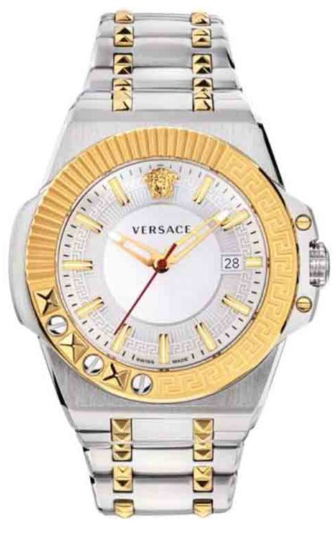 Versace Chain Reaction Quartz White Dial Two Tone Steel Strap Watch for Men - VEDY00519 Authentic Buy Shop Now