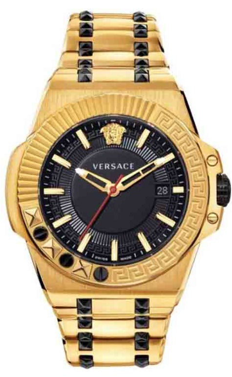 Versace Chain Reaction Quartz Black Dial Two Tone Steel Strap Watch for Men - VEDY00619 Authentic Buy Shop Now