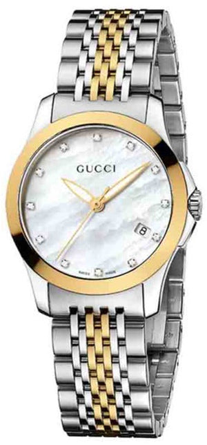 Gucci G Timeless Diamonds Mother of Pearl Dial Two Tone Mesh Bracelet Watch for Women - YA126513 Authentic Buy Shop Now