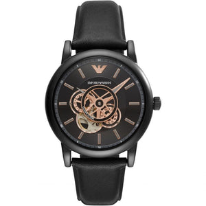 Emporio Armani Luigi Automatic Skeleton Black Dial Black Leather Strap Watch For Men - AR60012 Authentic Buy Shop Now