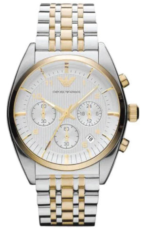 Emporio Armani Classic Chronograph White Dial Two Tone Steel Strap Watch For Men - AR0396 Authentic Buy Shop Now