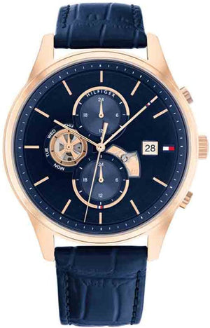 Tommy Hilfiger Weston Chronograph Blue Dial Blue Leather Strap Watch For Men - 1710503 Authentic Buy Shop Now