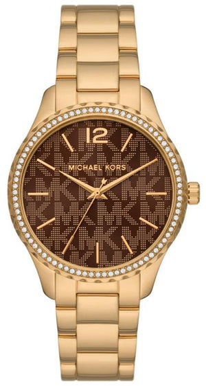 Michael Kors Layton Chronograph Brown Dial Gold Steel Strap Watch For Women - MK7296 Authentic Buy Shop Now