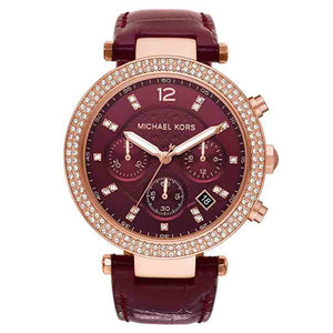 Michael Kors Parker Chronograph Red Dial Red Leather Strap Watch For Women - MK6986 Authentic Buy Shop Now