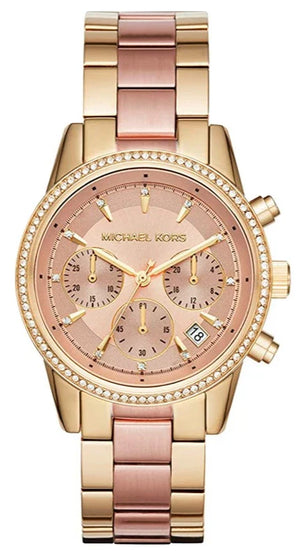 Michael Kors Ritz Chronograph Rose Dial Two Tone Steel Strap Watch for Women - MK6475 Authentic Buy Shop Now