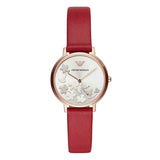 Emporio Armani Kappa Classic Quartz Silver Dial Red Leather Strap Watch For Women - AR11114 Authentic Buy Shop Now