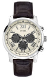 Guess Chronograph Quartz White Dial Brown Leather Strap Watch For Men - W0380G1 Authentic Buy Shop Now