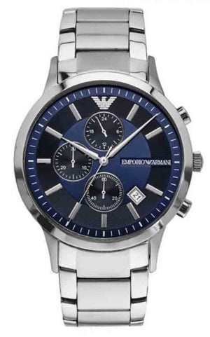 Emporio Armani Renato Chronograph Blue Dial Silver Steel Strap Watch For Men - AR11164 Authentic Buy Shop Now