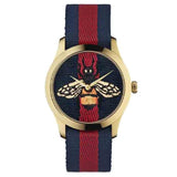 Gucci G Timeless Bee Red & Blue Dial Red Two Tone Nylon Strap Watch For Men - YA1264061 Authentic Buy Shop Now