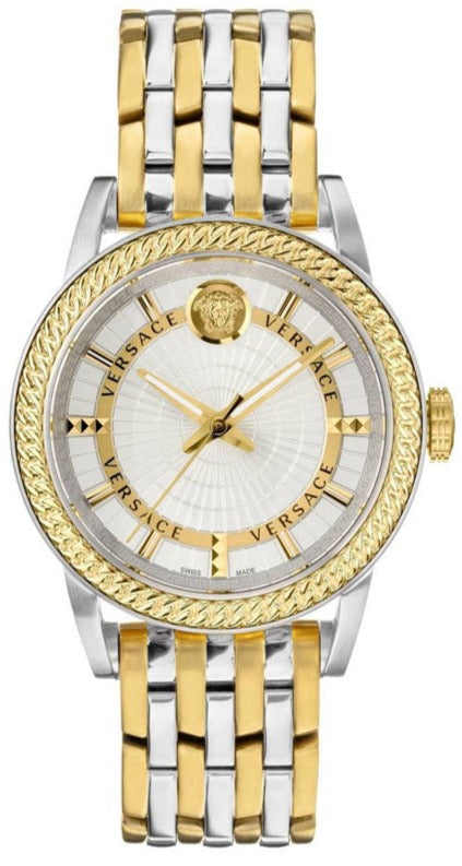 Versace V Eternal Quartz White Dial Two Tone Steel Strap Watch For Men - VEPO00620 Authentic Buy Shop Now