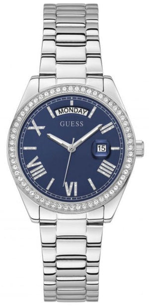 Guess Luna Diamonds Blue Dial Silver Steel Strap Watch for Women - GW0307L1 Authentic Buy Shop Now