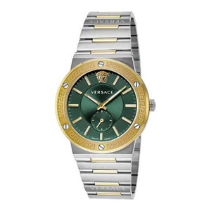 Versace Hellenyium Quartz Green Dial Silver Steel Strap Watch For Men - VEVK00420 Authentic Buy Shop Now