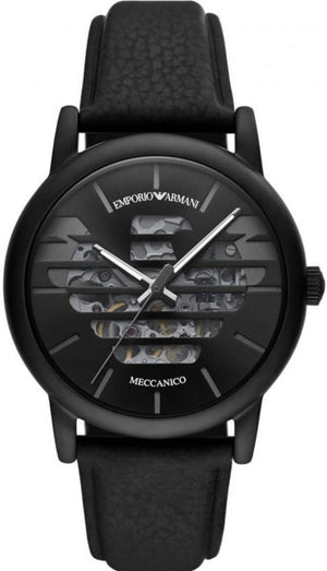 Emporio Armani Meccanico Quartz Black Dial Black Leather Strap Watch For Men - AR60032 Authentic Buy Shop Now