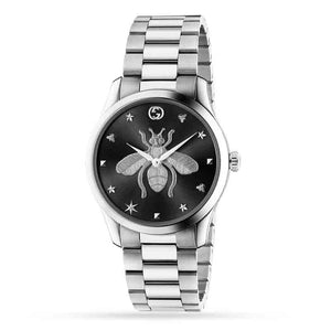 Gucci G Timeless Quartz Black Dial Silver Steel Strap Watch For Women - YA1264136 Authentic Buy Shop Now