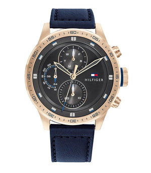 Tommy Hilfiger Trent Chronograph Grey Dial Black Leather Strap Watch For Men - 1791808 Authentic Buy Shop Now
