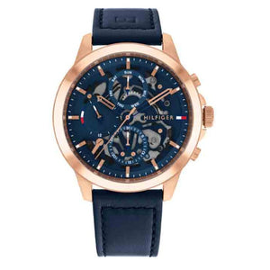 Tommy Hilfiger Henry Chronograph Quartz Blue Dial Blue Leather Strap Watch For Men - 1710475 Authentic Buy Shop Now