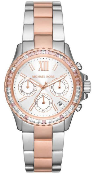 Michael Kors Everest Chronograph White Dial Two Tone Steel Strap Watch For Women - MK7214 Authentic Buy Shop Now