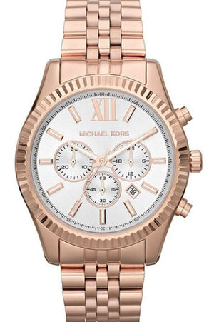 Michael Kors Lexington Chronograph White Dial Rose Gold Steel Strap Watch For Women - MK8313 Authentic Buy Shop Now
