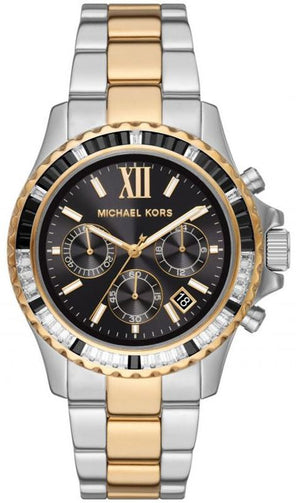 Michael Kors Everest Chronograph Black Dial Two Tone Steel Strap Watch For Women - MK7209 Authentic Buy Shop Now