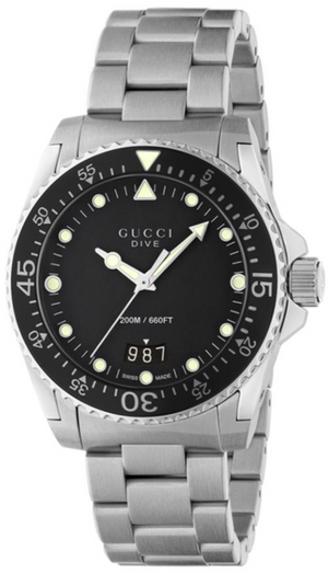 Gucci Dive Quartz Black Dial Silver Steel Strap Watch For Men - YA136301B Authentic Buy Shop Now
