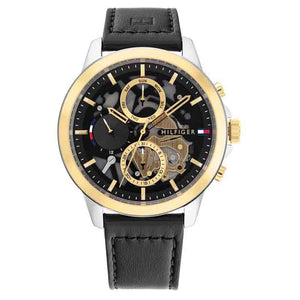 Tommy Hilfiger Henry Chronograph Black Dial Black Leather Strap Watch For Men - 1710474 Authentic Buy Shop Now