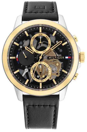 Tommy Hilfiger Henry Chronograph Black Dial Black Leather Strap Watch For Men - 1710474 Authentic Buy Shop Now