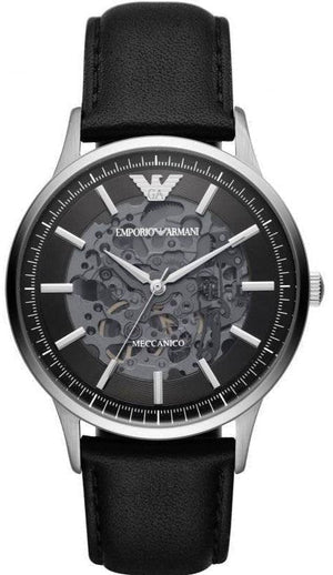 Emporio Armani Meccanico Skeleton Automatic Black Dial Black Leather Strap Watch for Men - AR60038 Authentic Buy Shop Now